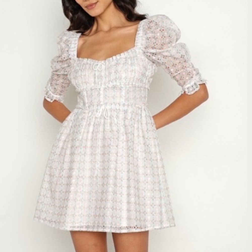 For Love & Lemons Libby Embroidered Eyelet White Mini Dress